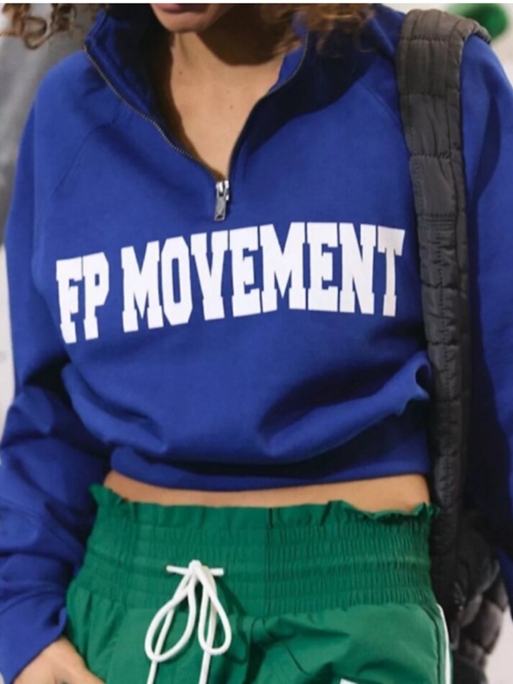 NWOT !!!FREE PEOPLE MOVEMENT For The Win Logo Half Zip Athlete Blue Combo
